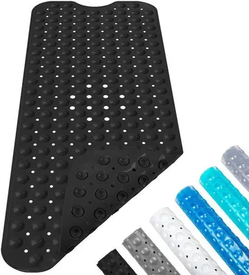 Image de Tapis de bain antidérapant Ibenzoa® pour douche et baignoire, 100 x 40 cm, noir – antidérapant avec ventouses, lavable à 30°C