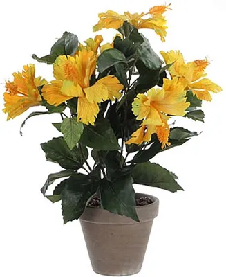 Zdjęcie produktu dla Mica Decorations Hibiskus sztuczna roślina w doniczce Stan - H40 x Ø30 cm - Żółty