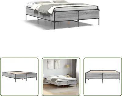 Produktbild von The Living Store Bettgestell Grau Sonoma 140x200 cm Holzwerkstoff und Metall