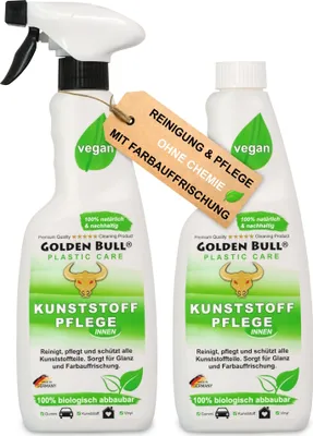 Produktbild von Golden Bull® Kunststoffpflege 2x500ml - Natürliche Kunststoff Pflege und Cockpit Reiniger für Auto Innenraum - Autopflege Innen mit Farbauffrischung