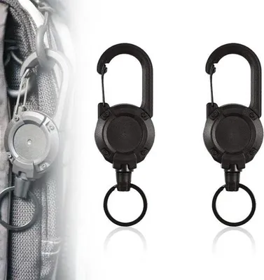 Produktbild von Einziehbarer Schlüsselring mit Karabiner und Stahlseil, 2 Stück - schwarz.