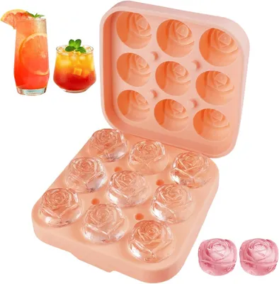 Produktbild von Silikon-Eiswürfelform in Rosenform für Eis – Cocktails – Saft – Kaffee (rosa)