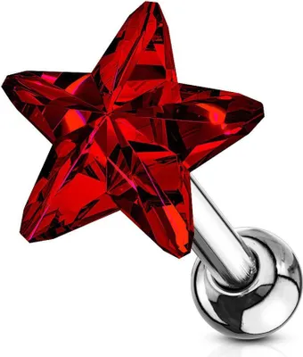 Produktbild von Helix & Tragus Ohr Piercing „Kristall Stern“ Red