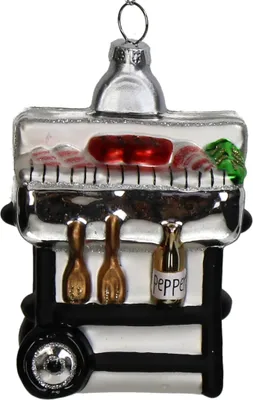 Produktbild von Christbaumschmuck Glas 12,1cm BBQ Grillwagen Figur Silber / Schwarz