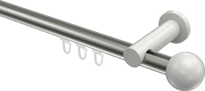 Produktbild von Interdeco Innenlaufstange / Gardinenstange mit Innenlauf Edelstahl-Optik / Weiß, Typ Platon Luino (Kugel), 20 mm Ø 1-läufig, 320 cm