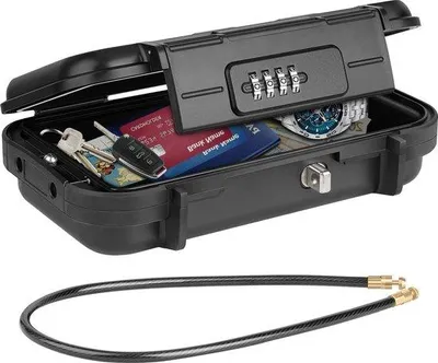 Immagine prodotto di Cassaforte portatile impermeabile con serratura a combinazione di codici - mini cassaforte da viaggio con cavo - protezione contro i furti e sicurezza - casa, ufficio, hotel, auto, viaggi