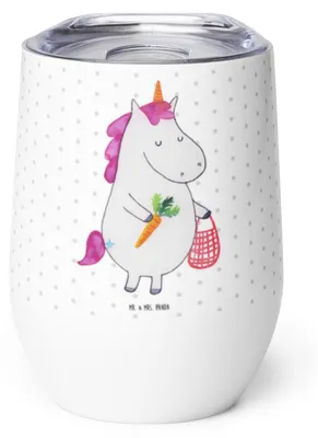 Produktbild von Mr. & Mrs. Panda Thermobecher Einhorn Vegan - Weiß - Geschenk, glühweinbecher, kaffee tasse, Unicorn, Thermo Becher, Veganismus, Veganer, Rohkost, thermosbecher, Outdoor