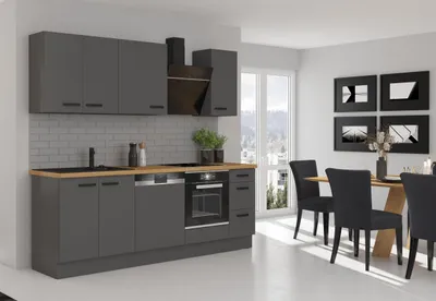 Produktbild von Küche NESSA Basic 240 cm Anthrazit Grau Küchenzeile Küchenblock Einbauküche