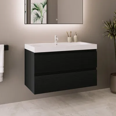 Produktbild von LOMAZOO Badezimmermöbel - Schwarzes Eichenholz - Badmöbel - 80cm