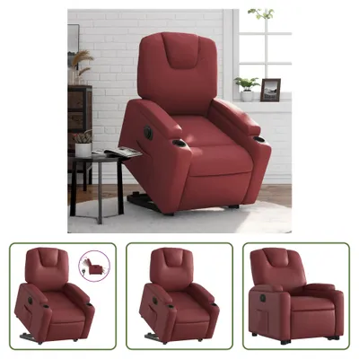 Zdjęcie produktu dla The Living Store Fotel Relax ze wspomaganiem elektrycznym czerwone wino sztuczna skóra