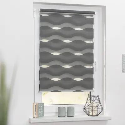 Obrázek produktu pro Roleta den a noc Lichtblick bez vrtání Vlna antracitová 60 x 150 cm včetně upínacích držáků