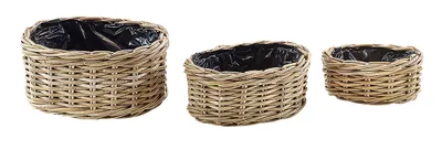 Produktbild von Kobolo Hochwertige Pflanzkörbchen im 3er Set aus Kubu Rattan - grau - Balcony Deco Flowers Blumen Pflanzen Kräuter Dekoration Home Garten Übertopf