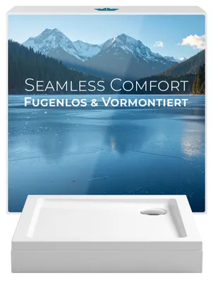 Produktbild von Calmwaters Duschwanne 80x80 cm Komplettset mit Schürze & Ablaufgarnitur, Schürze & Wannenfüße vormontiert, flach, 01SL6217