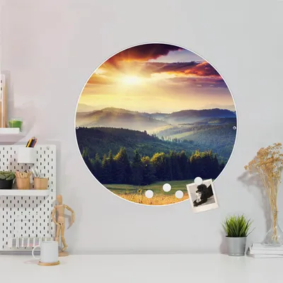 Produktbild von Design Stahlmagnettafel Weiß Rund 47cm Karpaten Sonnenuntergang