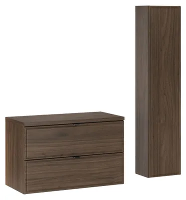 Produktbild von Badmöbel-Set 2-teilig mit Hochschrank & 80 cm Waschbeckenunterschrank in Walnuss - TEMUCO-56-WALNUT
