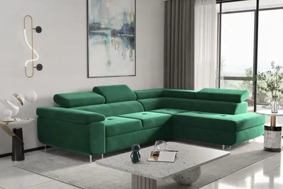 Produktbild von Kaiser Möbel Ecksofa mit schlaffunktion und bettkasten, Eckcouch ATOM Grun Rechts