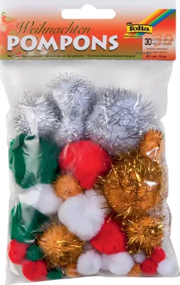 Obrázok produktu pre folia Pompons, 30 Stck, Weihnachtsfarben