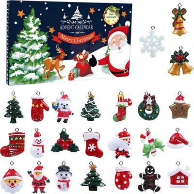 Image de 24 Mini pendentifs de Noël en résine Set de décoration pour le calendrier de l'Avent