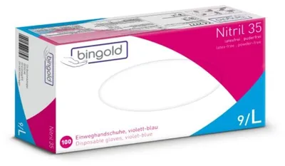 Produktbild von Bingold Nitril 35, schwarz L | Packung (100 Handschuhe)