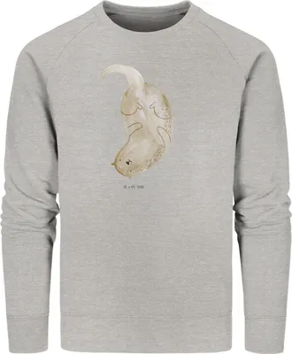 Produktbild von Mr. & Mrs. Panda Bio Baumwoll Pullover Otter Kopfüber Größe XL - Heather Grey - Geschenk, Pulli, Niedlich, Seeotter See, Süß, Sweater, Sweatshirt