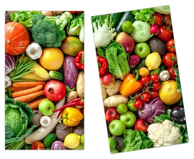 Produktbild von Spritzschutz Herdabdeckplatte Schneidebrett aus Glas Obst und Gemüse 2-Teilig (60x52cm)