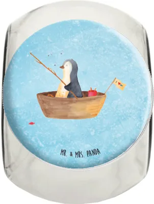 Produktbild von Mr. & Mrs. Panda Bonboniere Pinguin Angelboot XL 2000ml - Eisblau - Geschenk, Frischhaltedose, schraubglas, Teedose, Neustart, Scheidung, Vorratsdose Glas, Angeln, Boot