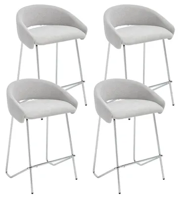 Immagine prodotto di Set di 4 sgabelli da bar con schienale, in tessuto chenille grigio, struttura in metallo, design moderno