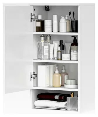 Produktbild von Badezimmerschrank Hängeschrank mit Tür und verstellbaren Ablagen, Badschrank 40 x 27 x 77 cm Weiß