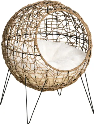 Image de Pawhut rotin panier pour chat niche pour chat lit pour chat avec coussin design surélevé lit pour animal brun Ø45 x 57H cm