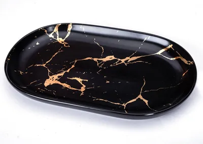 Produktbild von Teetablett - Serviertablett aus Porzellan - Black Marmor Design