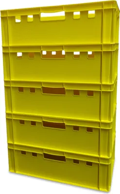 Produktbild von 5 Stück E2 Eurofleischkiste Stapelkiste Box Metzgerkiste lebensmittelecht gelb (5xE2 gelb)
