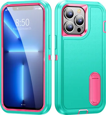 Produktbild von Hülle für iPhone 13 Pro Hybrid Dreilagige Robust Stoßfest Schwerlast Schutzhülle mit Ständer Türkis