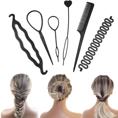 Produktbild von Haarzubehör-Styling-Set, Set zum Flechten und Frisieren, 6-teilig, DIY-Haarstyling-Set mit Blumenhaar-Styling-Werkzeugen für Anfänger und verschiedene Frisuren