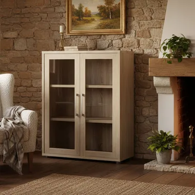 Image de Ampezzo - Buffet, 89x40x113h cm Chêne Marron, 2 Étagères