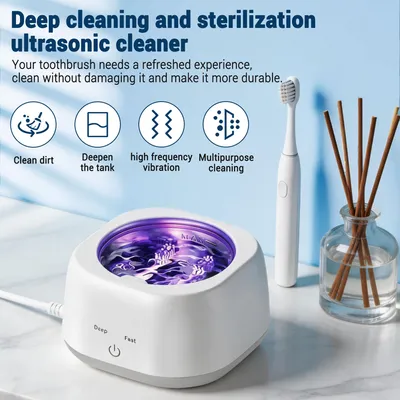 Produktbild von 45kHz Ultraschallreiniger mit UVA+UVC Sterilisierung aus 304-Edelstahl für Prothesen, Aligner, Schmuck und Zahnbürstenköpfe