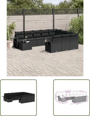 Produktbild von The Living Store 11-tlg. Garten-Sofagarnitur mit Kissen Schwarz Poly Rattan
