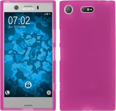 A pink silicone phone case for a Sony Xperia XZ1 Compact is shown from the front and back.