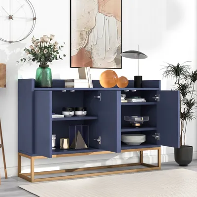 Immagine prodotto di Credenza ProximaX blu senza maniglie con due ripiani regolabili - credenza moderna con tre opzioni di altezza e ripiani rimovibili, ideale per soggiorno, sala da pranzo o ufficio