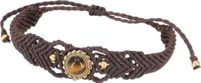 Produktbild von Perlenarmband, Makramee Armband, Fußband, Fußschmuck - Tigerauge/braun, Baumwollfäden, Armreifen & Armbänder Modeschmuck