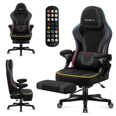 Produktbild von Huzaro Force 4.6 RGB | LED Gaming Stuhl Ergonomisch PC-Stuhl | Musik Sync | Fußstütze Wippfunktion Verstellbare Rückenlehne | bis 130 kg | Schwarz