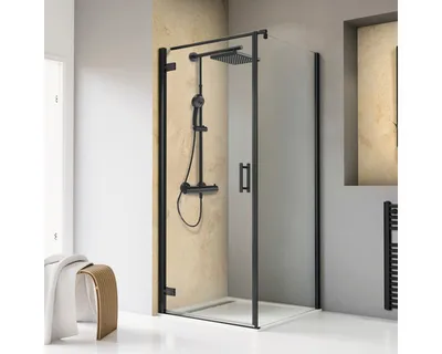 Produktbild von Duschtür mit Seitenwand mit Pendeltür SCHULTE TouraPlus ExpressPlus 100 x 100 cm Profil schwarz Klarglas schmutzabweisen