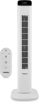 Produktbild von MEDION P15 TF Turmventilator mit Fernbedienung (5 Geschwindigkeitsstufen, leiser Schlafmodus, 45 Watt Leistung, Automatische 80° horizontale Oszillation, LED Display, MD10809) weiß