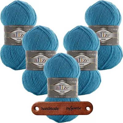 Produktbild von 5 x ALIZE Superlana Midi 484 Turquoise mit Label