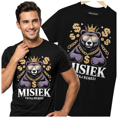 Zdjęcie produktu dla Koszulka na Dzień Chłopaka męska prezent Super Chłopak czarna MISIEK RZĄDZI 4XL