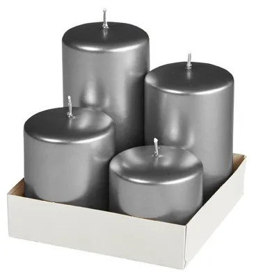 Produktbild von Adventset Stumpenkerzen Metallic Matt Grau Ø 60 mm, 4 Stück