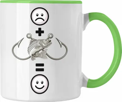 Produktbild von Trendation - Angler Tasse Geschenk für Fischer Lustige Geschenkidee :( + Angeln = :) Geburtstag (Grün)