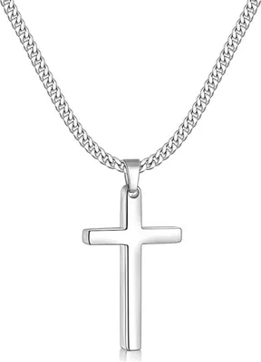 Produktbild von Kreuz Halskette Herren Edelstahl Anhänger Silber/Schwarz/Gold 38*22mm+55cm