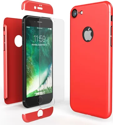 Produktbild von iPhone 7 Hülle 360 Grad Handyhülle mit Displayschutz von NALIA, 360° Cover Case Rot