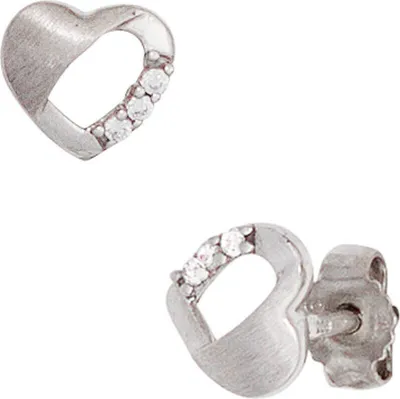 Produktbild von Ohrstecker Herz Herzchen 925 Silber mit Zirkonia Ohrschmuck teilmatt Damen