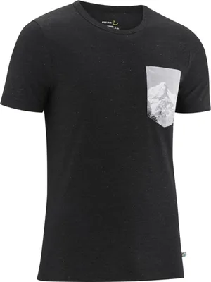 Schwarzes Onset T-Shirt von Edelrid mit einer Brusttasche in Bergdesign.